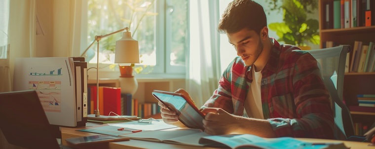 Wie lange dauert es Spanisch zu lernen – Lernender am Schreibtisch mit Spanisch-Büchern