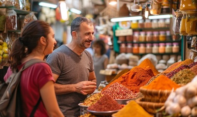 Yehuda-Markt in Jerusalem mit einem Händler